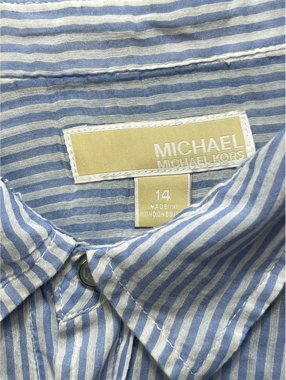 Michael Kors Blue and White Striped Button-Up Shirt Size 14